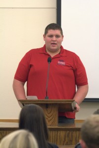 Student Alumni President Austin Fackler presents at name-change discussion with students, Dixie State College of Utah