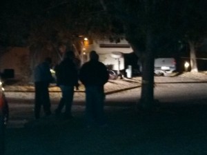 Officers gathered in front of the trailer where the shooting incident took place, Harrisburg, Utah, Nov. 27, 2012 | Photo by Mori Kessler, St. George News