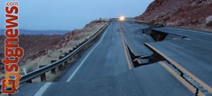 A portion of Highway 89 broke apart due to a “geologic event,” Coconino County, Ariz., Feb. 20, 2013 | Photo courtesy of the Arizona Department of Transportation