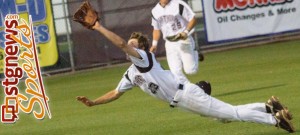 PV shortstop Ty Johnston makes a diving attempt at a pop fly Friday night, Snow Canyon at Pine View, St. George, Utah, April 12, 2013 | Photo by Chris Caldwell, St. George News 