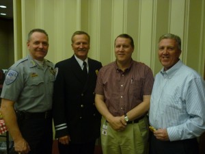 Pictured: Washington Police Chief Jim Keith (left); Washington Fire Chief Brent Hafen (center left); Washington City Manager Roger Carter (center right); and Mayor Kenneth Neilson (right), Washington, Utah, April 3, 2013 | Photo courtesy of Shelly Griffin