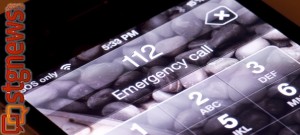 A mobile phone dialing the international emergency number 112