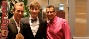 L to R: Award recipient Matt Marten, Oscar award winner  for "Milk" and keynote speaker, Dustin Lance Black,  Marten's partner Joey. Equality Celebration: Come out for Equality at Dixie Center St. George, St. George, Utah, May 18, 2013 | Photo by Keith R. Owen, courtesy of Melynda Thorpe Burt, St. George News