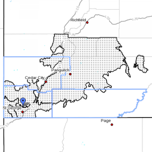 Dots denote affected area. Radar time 8:30 a.m. Southern Utah, May 1, 2013 | Image courtesy of National Weather Service