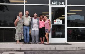 L-R: Dorothy Engelman, Gary Engelman, Randy Thomson, Renee Braveman, and Jillisa Lind gather for a peaceful demonstration against the FDA's blood donation regulations, American Red Cross donation center, St. George, Utah, July 12, 2013 | Photo by Kevin Gilbert Mauer, St. George News