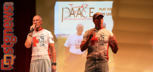 L-R: Hurricane High School Principal Jody Rich and Hurricane Middle School Princiapl Roy Hoyt, welcome home event from the principals' 3,000-mile bicycling journey across the U.S. Hurricane High School, Hurricane, Utah, July 23, 2013 | Photo by Reuben Wadsworth, St. George News 