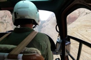 Inside the cockpit of the UDPS helicopter during the search for the missing hikers, Kane County, Utah, Aug. 26, 2013 | Photo courtesy of the Kane County Sheriff's Office