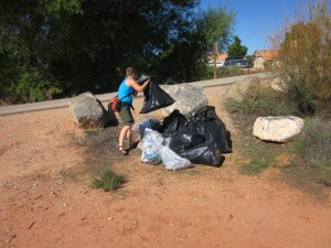 Jeanette Langston piles up the garbage collected in Saturdays VRC, St. George, Utah, Sept. 21, 2013 | Photo by Zach Windsor, St. George News