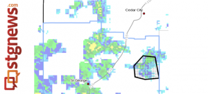 Dots denote area subject to "Flash Flood Warning," Washington County, Utah, radar time 6:15 a.m., Sept. 11, 2013 | Image courtesy of National Weather Service