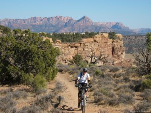 Cyclist on the Gooseberry Mesa trail, Washington County, Utah, date unknown | Photo courtesy of DH Reno @ Flickr.com