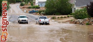 Flooding in the Angell Heights Estates neighborhood, Hurricane, Utah, Sept 11, 2013 | Photo by Dave Amodt, St. George News