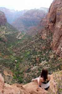 Allison Linder gazes into Zion Canyon at the end of the Canyon Overlook Trail, Zion National Park, Utah, June 12, 2013. Photo Courtesy of Allison Linder, alinderphotography/facebook.com