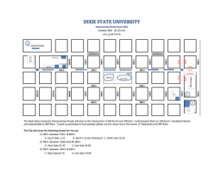 DSU's Homecoming Parade route, image courtesy of Dixie State University