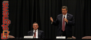 L-R Mayoral candidates Dan McArthur, incumbent, Jon Pike, City Councilman, St. George Mayor Candidates Debate, Gardner Center Ballroom, Dixie State University, St. George, Utah, Oct. 1, 2013 | Photo by John Teas, St. George News