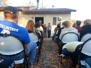 Candice Nay speaks in her new backyard as part of Habitat for Humanity's ceremony for her family, Washington City, Utah, Nov. 26, 2013 | Photo by Drew Allred, St. George News