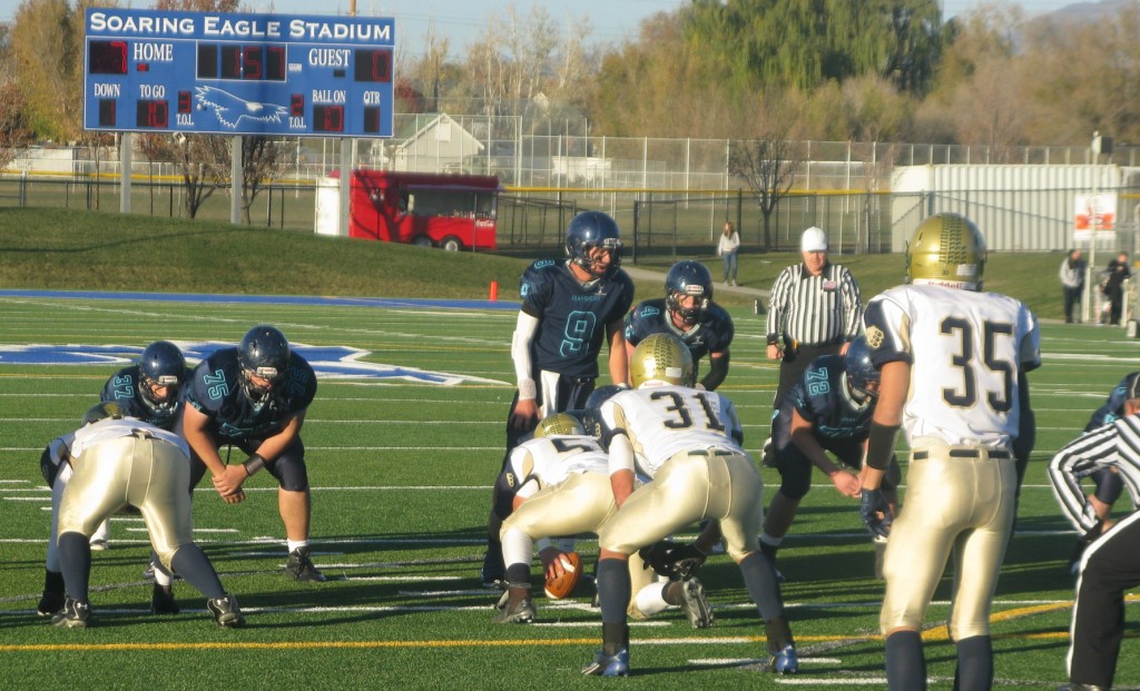 Juan Diego QB Cole nelson (9) gets ready for the play, Snow Canyon at Juan Diego, Draper, Utah, Nov. 8, 2013 | Photo by AJ Griffin, St. George News