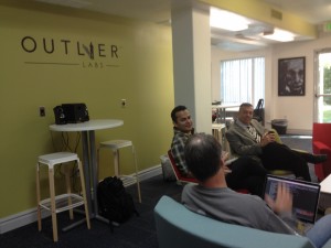 Ever Gonzalez, Brad Campbell, and Jeff Sherman at Outlier Labs discussing the challenges they faced when starting their businesses. Nov. 8, 2013 | Photo by Michael Flynn, St. George News