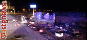 Rollover accident on I-15 near the Millard-Beaver county line at mile post 132, results in critical injuries to driver and lesser injuries to five family members. Beaver, Utah, Nov. 27, 2013 | Photo courtesy of Utah Highway Patrol, St. George News