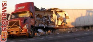 A 29-year-old Arizona man was killed after his semitrailer collided with another semitrailer head-on on SR-191 near mile post 10, early Wednesday morning, San Juan County, Utah, Dec. 11, 2013 | Photo courtesy of the Utah Highway Patrol, St. George News