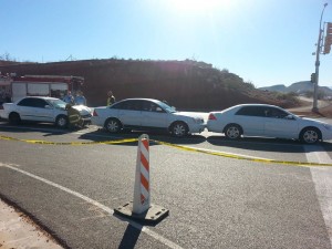 Three-car accident at  Intersection of Red Hills Parkway and Bluff street, St. George, Utah, Jan. 17, 2014 | Photo by Drew Allred, St. George News