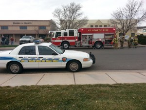 Emergency crews responded to a a possible structure fire that ended up being a smoking HVAC unit, St. George, Utah, Jan. 7, 2014 | Photo by Drew Allred, St. George News