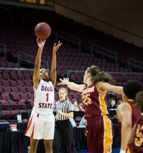 DSU's Miranda Moore fires a shot, Dixie State at Chaminade, Honolulu, Hawaii, Jan. 4, 2014 | Photo courtesy DSU Athletics