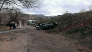 A Washington County Sheriff's lieutenant was arrested on suspicion of DUI following a rollover off state Route 17, Washington County, Feb. 9, 2014 | Photo courtesy of the Utah Highway Patrol, St. George News