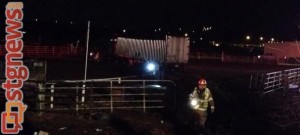 Semi crashes through the fence at Cox Farm on Riverside Drive, St. George, Utah, Feb. 6, 2014 | Photo by Scott Heinecke, St. George News