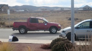 Aftermath of a two-car accident at the intersection of Horseman Park Drive and 2350 East that resulted in a rollover, St. George, Utah, Feb. 3, 2013 | Photo by Mori Kessler, St. George News