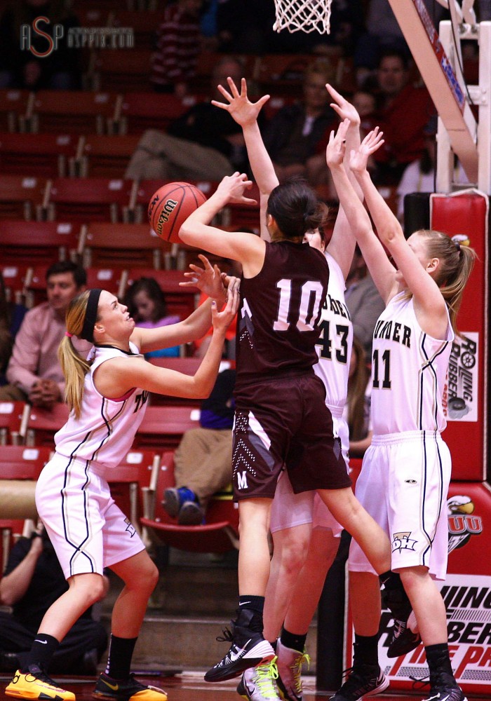 Desert Hill's defense stops Morgan's Lisa VanCampen during the 3A State Championships, Cedar  City, Utah, Mar. 1, 2014 | Photo by Robert  Hoppie, St. George News