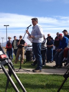 San Juan Commissioner Phil Lyman addresses protest rally against BLM at Centennial Park, Blanding, Utah, May 10, 2014 | Photo by Greta Hyland, St. George News