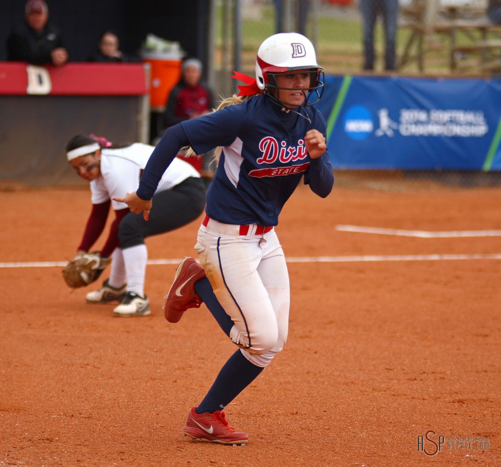 Josey Hartman was 6 for 11 at the National Tournament and was onje of three DSU Players named to the all-tourney team (Michelle Duncan and Janessa Bassett), file photo from Dixie State vs. Central Washington, St. George, Utah, May 11, 2014 | Photo by Robert Hoppie, St. George News