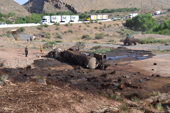 Tanker oil spill on Interstate 15 near mile post 20, Washington County, Utah, June 11, 2014 | Photo by Todd Abbott, St. George News