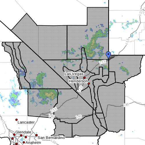 Dots denote affected area at radar time 11 a.m., Arizona, California and Nevada, July 28, 2014 | Image courtesy of the National Weather Service