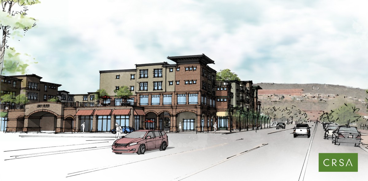 Artist rendition of Joule Plaza as seen from Tabernacle Street | Image courtesy of Ben Rogers, CRSA, St. George News