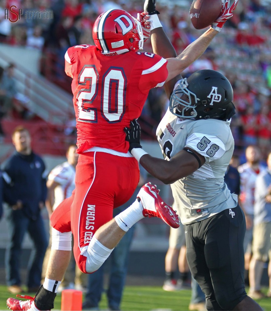 Red Storm receiver Dalton Groskreutz grabs a pass for a touchdown, Dixie State University vs. Azusa Pacific, St. George, Utah, Sept. 27, 2014 | Photo by Robert Hoppie, ASPpix.com, St. George News