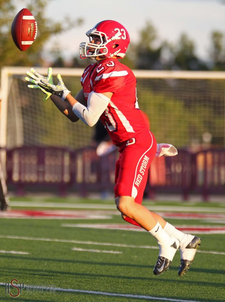 Red Storm kick returner Nate Stephens fields a kickoff, Dixie State University vs. Azusa Pacific, St. George, Utah, Sept. 27, 2014 | Photo by Robert Hoppie, ASPpix.com, St. George News