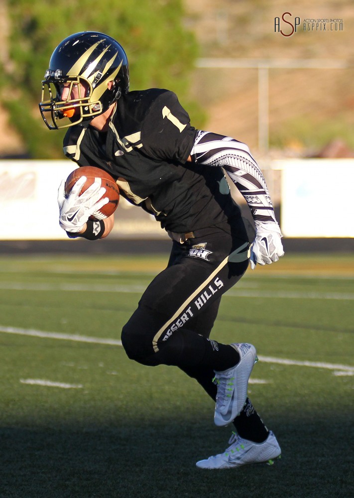 Desert Hills' Bridger Cowdin returns a kickoff, Legacy at Desert Hills, St. George, Utah, September 5, 2014 | Photo by Robert Hoppie, ASPpix.com, St. George News