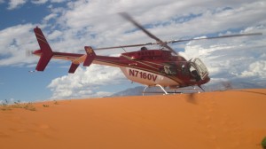 The Classic Lifeguard helicopter lands near the site of the mock ATV crash. Search and rescue training at Sand Hollow State Park, Hurricane, Utah, Sept. 20, 2014 | Photo by Mori Kessler, St. George News