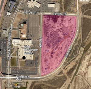 Island Trading Company may buy a 13-acre parcel of land (highlighted above) for the creation of a water park or a similarly entertainment-based venture for $6 million | Graphic courtesy of the City of St. George, GIS department, St. George News