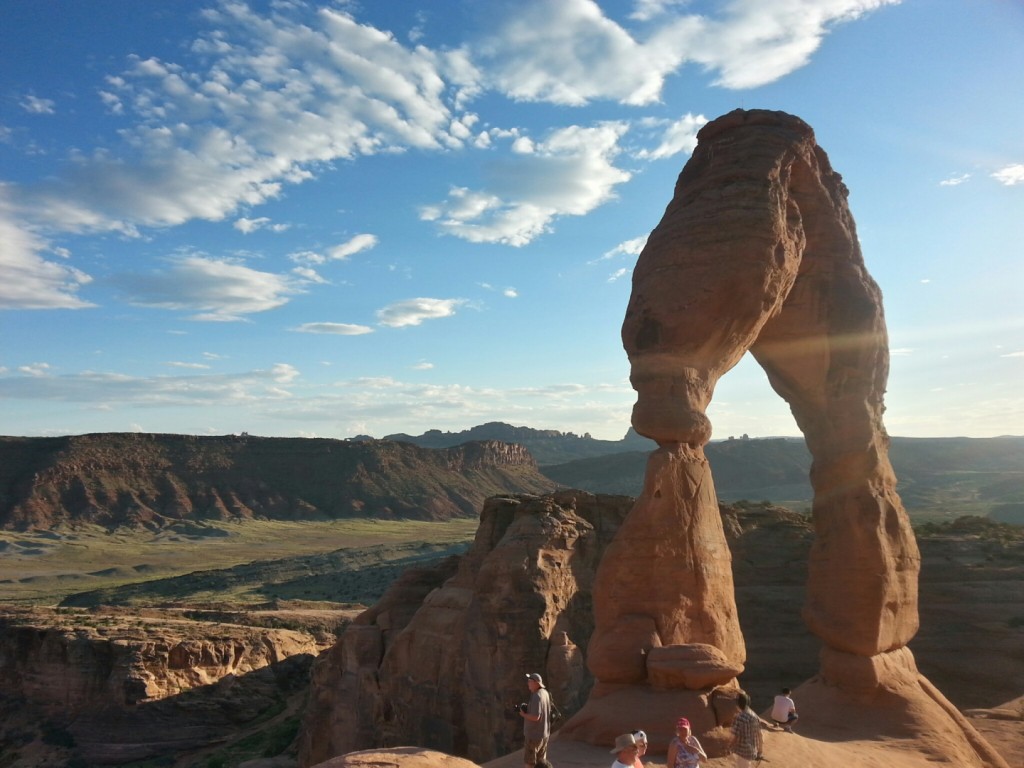 A crowd waits for the sunset near the end of the Delicate Arch Trail, Arches National Park, Utah, Sept. 14, 2014 | Photo by Drew Allred, St. George News