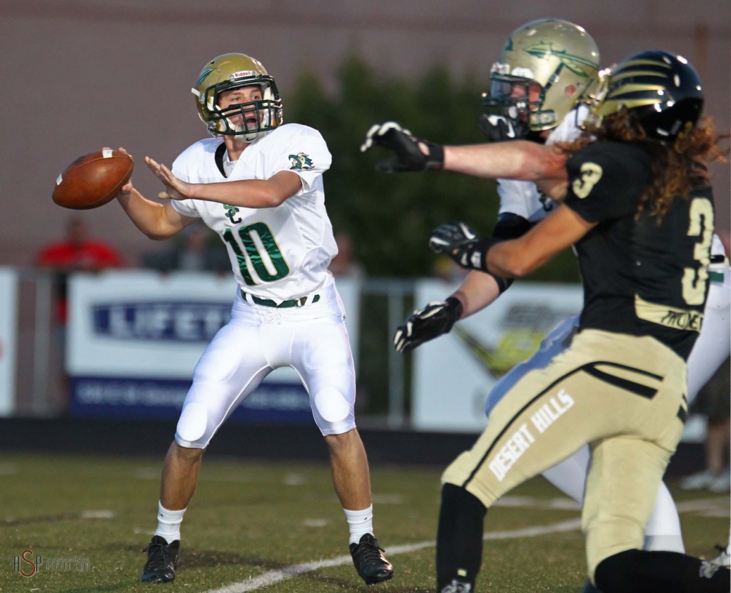 Warrior Quarterback Jackson Nowatzke, File photo from Desert Hills vs.Snow Canyon,  St. George, Utah, Oct. 15, 2014 | Photo by Robert Hoppie, ASPpix.com, St. George News