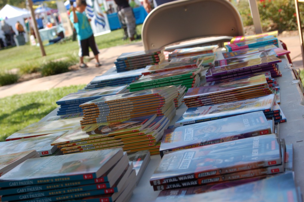 Books are sold at $1 a piece at Spooky Town Fair to help raise funds for the teacher grant program and to encourage reading, St. George, Utah, Saturday, Oct. 25, 2014 | Photo by Hollie Reina, St. George News