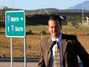 Utah Department of Transportation Region 4 Director Rick Torgerson spoke Friday morning at the South Cedar City Interchange Grand Opening. Photo taken by St. George News | KCSG TV Reporter Carin Miller