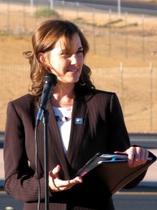 Cedar City Mayor Maile Wilson speaks at the South Cedar Interchange grand opening, Cedar City, Utah, Oct. 24, 2014 | Photo by Carin Miller, St. George News, KCSG-TV