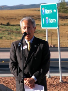 Utah Transportation Commissioner Naghi Zeenati spoke Friday morning at the South Cedar City Interchange Grand Opening. Photo taken by St. George News | KCSG TV Reporter Carin Miller