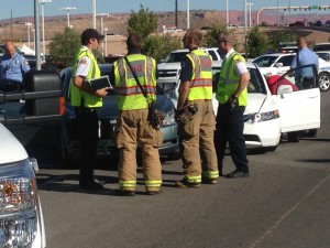 St. George Fire attends to t-bone accident on Dixie Drive and Black Ridge Drive intersection, St. George, Utah, Oct. 14, 2014 | Photo by Holly Coombs, St. George News