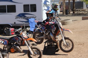 Jackson Glathar leans agains his bike for a breather after a practice run at the SGMX track in St. George on Oct. 5, 2014 | Photo by Devan Chavez, St. George News 