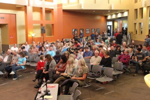 Over 220 community members gather in the Living Room at SUU at a debate for Iron County Sheriff  on Oct. 23, 2014 | Photo by Devan Chavez, St. George News