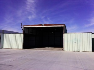 Hangar after the damaged door was dragged away after the Jeep collided through it at the St. George Municipal Airport, St. George, Utah, Oct. 26, 2014 | Photo by Aspen Stoddard, St. George News